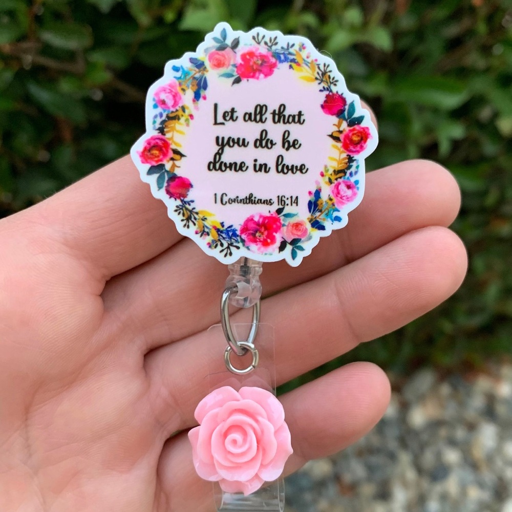 Bible Verse Let All That You Do Corinthians Retractable Badge Holder Gift